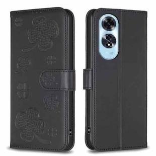 For OPPO A60 Four-leaf Embossed Leather Phone Case(Black)