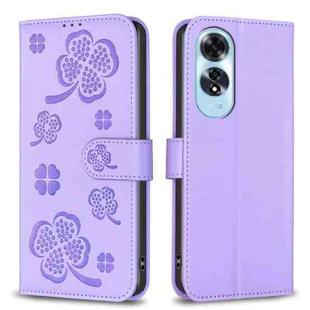 For OPPO A60 Four-leaf Embossed Leather Phone Case(Purple)
