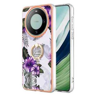 For Huawei Mate 60 Electroplating IMD TPU Phone Case with Ring(Purple Flower)