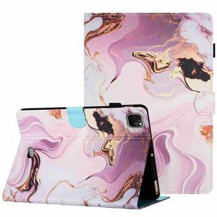 For iPad 11 Pro 2024 / 2020 / Air 4 10.9 Marble Pattern Stitching Smart Leather Tablet Case(Gold Pink)