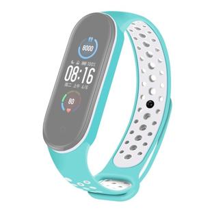 For Xiaomi Mi Band 5 Two-tone Silicone Breathable Watch Band(Teal White)