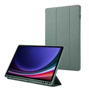 For Samsung Galaxy Tab S9 FE+ 3-Fold Pure Color TPU Leather Tablet Case with Pen Slot(Dark Green)