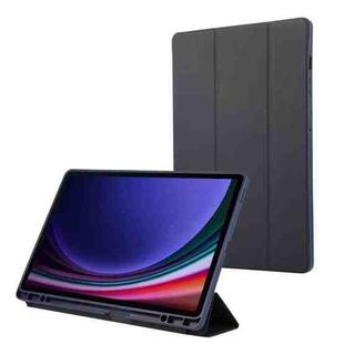 For Samsung Galaxy Tab S9 FE+ 3-Fold Pure Color TPU Leather Tablet Case with Pen Slot(Dark Blue)