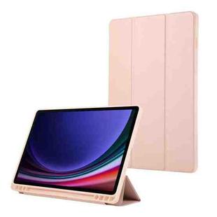 For Samsung Galaxy Tab S10 FE+ 3-Fold Pure Color TPU Leather Tablet Case with Pen Slot(Pink)