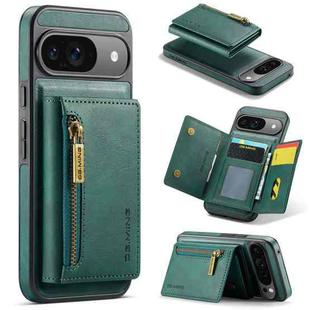 For Google Pixel 9 / 9 Pro DG.MING M5 Series Zip RFID Multi Card Detachable Leather Phone Case(Green)