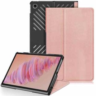 For Lenovo Tab Plus 11.5 TB351FU Custer Pure Color 3-folding Leather Tablet Case(Rose Gold)