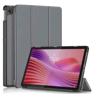 For Lenovo Tab 10.1 2025 Custer Texture 3-Fold Holder Leather Smart Tablet Case(Grey)