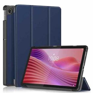 For Lenovo Tab 10.1 2025 Custer Texture 3-Fold Holder Leather Smart Tablet Case(Dark Blue)