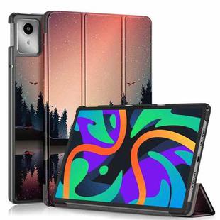 For Lenovo Tab M11/ Xiaoxin Pad 11 2024 Custer Coloured Drawing 3-folding Leather Smart Tablet Case(Sunset)