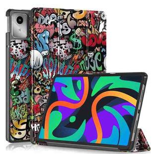 For Lenovo Tab M11/ Xiaoxin Pad 11 2024 Custer Coloured Drawing 3-folding Leather Smart Tablet Case(Graffiti)