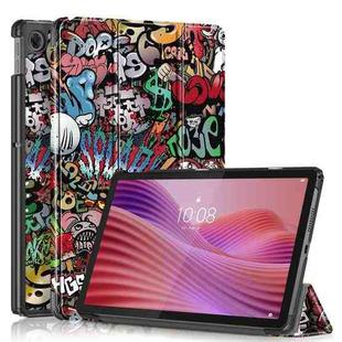 For Lenovo Tab 10.1 2025 Custer Coloured Drawing 3-folding Leather Smart Tablet Case(Graffiti)