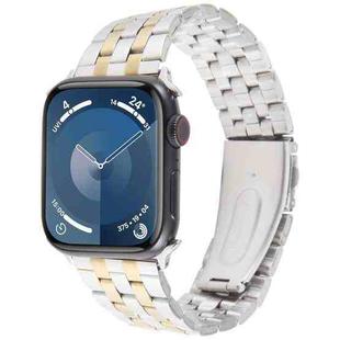 For Apple Watch Ultra 2 49mm 22mm Ultra-thin Five Beads Stainless Steel Watch Band(Silver Gold)