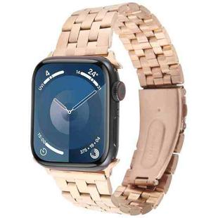 For Apple Watch Series 9 45mm 22mm Ultra-thin Five Beads Stainless Steel Watch Band(Rose Gold)