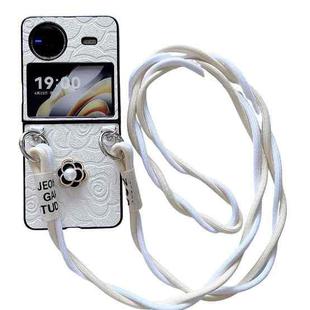 For vivo X Flip Impression Camellia Pattern Protective Phone Case with Long Lanyard(White)