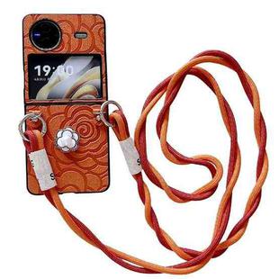 For vivo X Flip Impression Camellia Pattern Protective Phone Case with Long Lanyard(Orange)