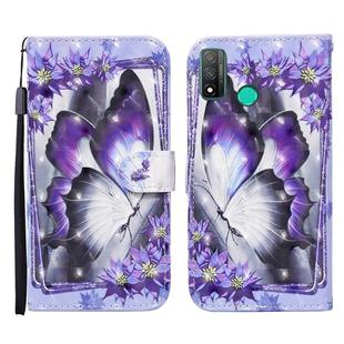 For Huawei P smart 2020 3D Painted Pattern Horizontal Flip Leather Case with Holder & Wallet & Card slot & Lanyard(Purple Butterfly)