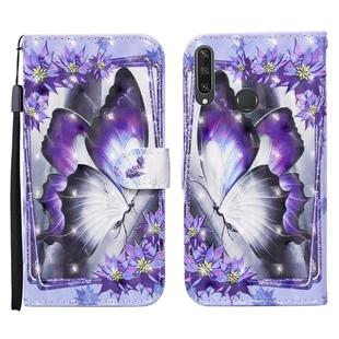 For Huawei Y6p 3D Painted Pattern Horizontal Flip Leather Case with Holder & Wallet & Card slot & Lanyard(Purple Butterfly)