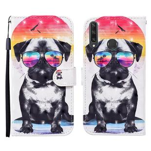 For Huawei Y6p 3D Painted Pattern Horizontal Flip Leather Case with Holder & Wallet & Card slot & Lanyard(Glasses Dog)