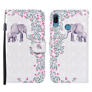 For Huawei Y6 (2019) / Honor 8A 3D Painted Pattern Horizontal Flip Leather Case with Holder & Wallet & Card slot & Lanyard(Flower Elephant)