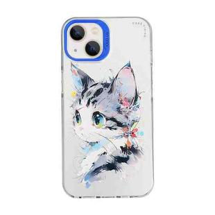 For iPhone 13 Cartoon Animal Graffiti PC + TPU Phone Case(White Face Cat)