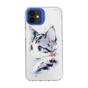 For iPhone 12 Cartoon Animal Graffiti PC + TPU Phone Case(White Face Cat)