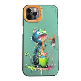 For iPhone 12 Pro Cartoon Animal Graffiti PC + TPU Phone Case(Blue Cat)