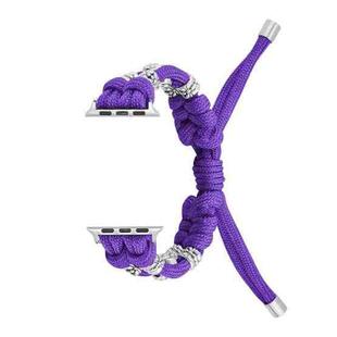 For Apple Watch SE 44mm Chrysanthemum Beads Paracord Braided Watch Band(Purple)