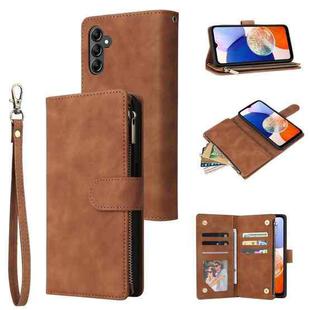 For Samsung Galaxy A15 5G Multifunctional Frosted Zipper Wallet Leather Phone Case(Brown)
