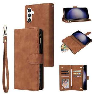 For Samsung Galaxy S24 5G Multifunctional Frosted Zipper Wallet Leather Phone Case(Brown)