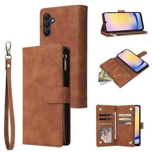 For Samsung Galaxy A25 5G Multifunctional Frosted Zipper Wallet Leather Phone Case(Brown)