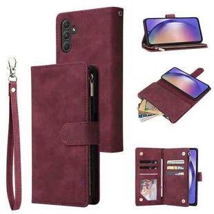 For Samsung Galaxy A55 5G Multifunctional Frosted Zipper Wallet Leather Phone Case(Wine Red)