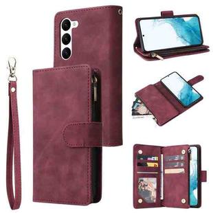 For Samsung Galaxy S23 5G Multifunctional Frosted Zipper Wallet Leather Phone Case(Wine Red)