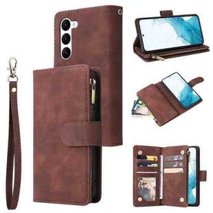 For Samsung Galaxy S23 5G Multifunctional Frosted Zipper Wallet Leather Phone Case(Coffee)