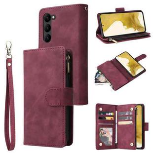 For Samsung Galaxy S23+ 5G Multifunctional Frosted Zipper Wallet Leather Phone Case(Wine Red)