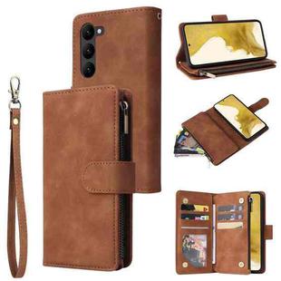 For Samsung Galaxy S23+ 5G Multifunctional Frosted Zipper Wallet Leather Phone Case(Brown)