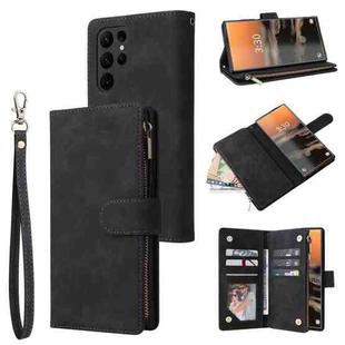 For Samsung Galaxy S23 Ultra 5G Multifunctional Frosted Zipper Wallet Leather Phone Case(Black)