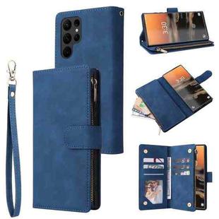 For Samsung Galaxy S23 Ultra 5G Multifunctional Frosted Zipper Wallet Leather Phone Case(Blue)