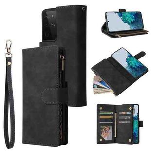 For Samsung Galaxy S21 Ultra 5G Multifunctional Frosted Zipper Wallet Leather Phone Case(Black)