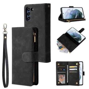 For Samsung Galaxy S21 FE 5G Multifunctional Frosted Zipper Wallet Leather Phone Case(Black)