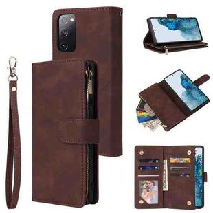 For Samsung Galaxy S20 FE 5G Multifunctional Frosted Zipper Wallet Leather Phone Case(Coffee)