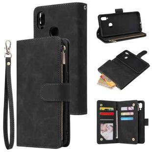 For Samsung Galaxy A10s Multifunctional Frosted Zipper Wallet Leather Phone Case(Black)
