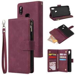For Samsung Galaxy A10s Multifunctional Frosted Zipper Wallet Leather Phone Case(Wine Red)