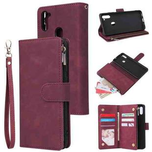 For Samsung Galaxy A11 US Multifunctional Frosted Zipper Wallet Leather Phone Case(Wine Red)