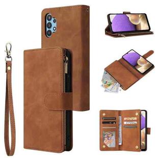 For Samsung Galaxy A32 4G Multifunctional Frosted Zipper Wallet Leather Phone Case(Brown)