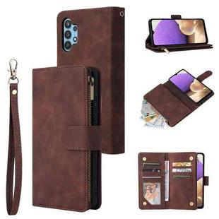 For Samsung Galaxy A32 4G Multifunctional Frosted Zipper Wallet Leather Phone Case(Coffee)
