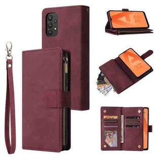 For Samsung Galaxy A32 5G Multifunctional Frosted Zipper Wallet Leather Phone Case(Wine Red)