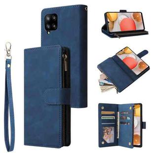 For Samsung Galaxy A42 5G Multifunctional Frosted Zipper Wallet Leather Phone Case(Blue)