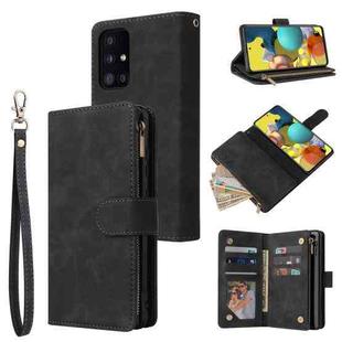 For Samsung Galaxy A52 5G Multifunctional Frosted Zipper Wallet Leather Phone Case(Black)