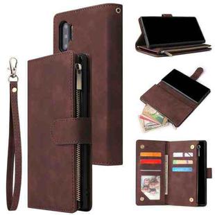 For Samsung Galaxy Note10+ Multifunctional Frosted Zipper Wallet Leather Phone Case(Coffee)