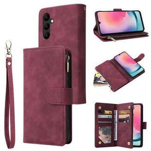 For Samsung Galaxy A24 4G Multifunctional Frosted Zipper Wallet Leather Phone Case(Wine Red)